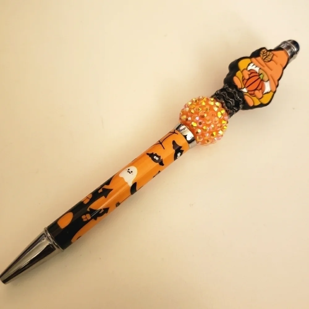 Handmade Halloween Fall Pumpkin Gnome Beaded Silicone Focal Bead Pen